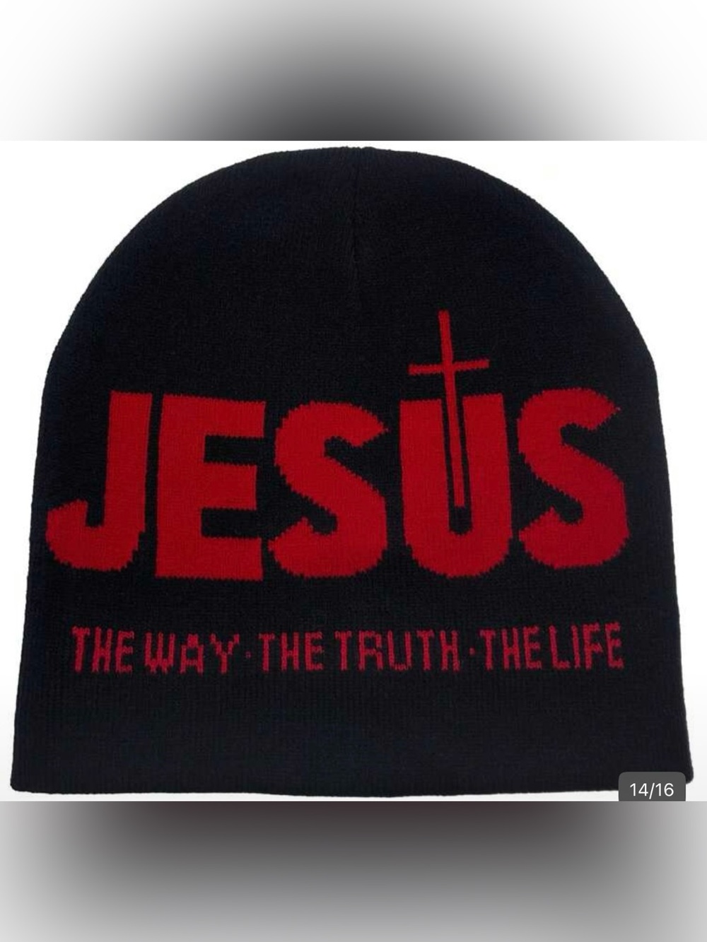 Black Beanie with Red JESUS Graphic